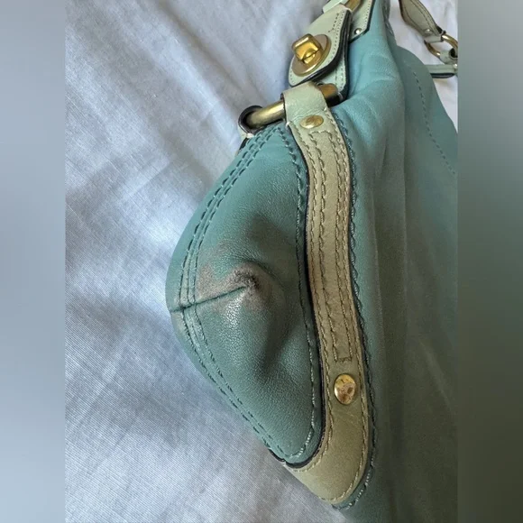 Coach Vintage Carly Hobo Bag Mint Light Blue Teal Leather Bag - Picture 4 of 14